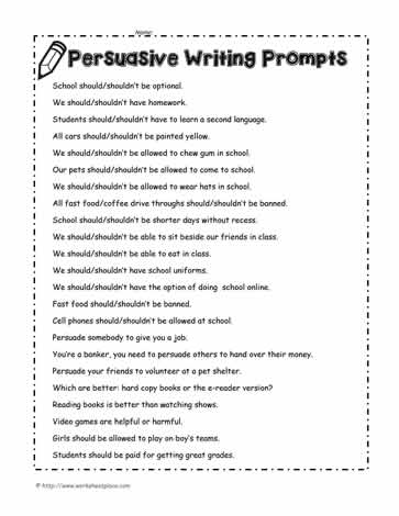 Persuasive essay writing prompts
