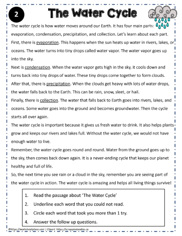 Reading Comprehension About The Water Cycle
