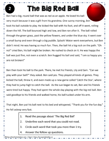 Reading Comprehension About The Big Red Ball