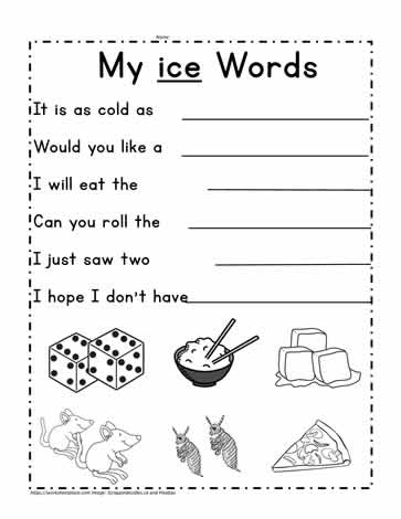 ice Word Family Worksheet