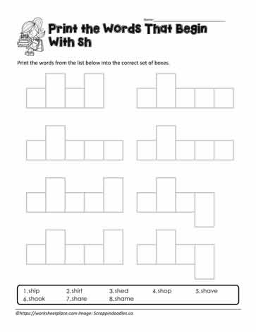 sh Digraph Word Shapes