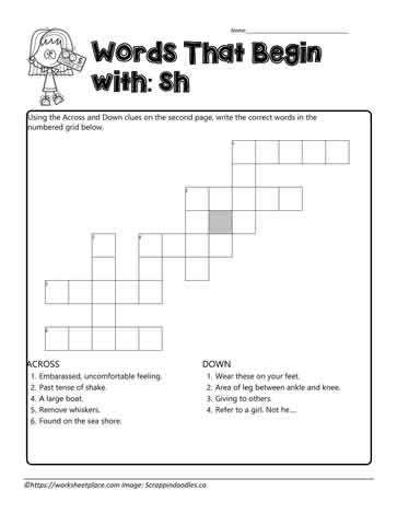 Crossword for sh Digraphs