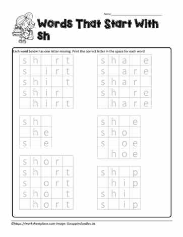 Missing Letters  sh Digraph