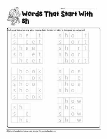 Missing Letters  sh Digraph
