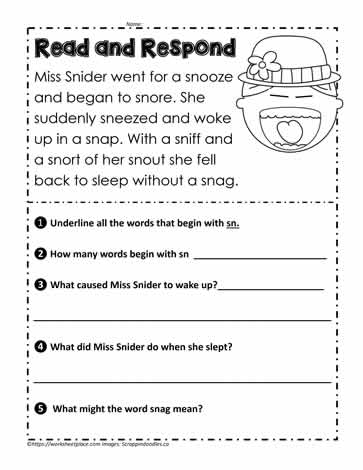 Read and Respond sn Blends Worksheets