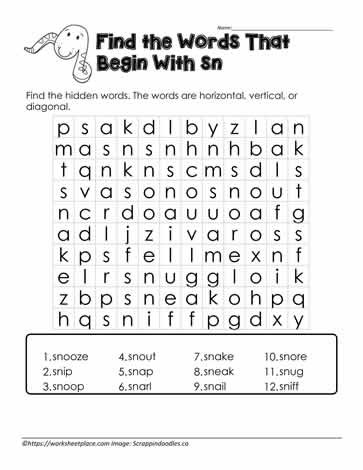Wordsearch for sn Blends