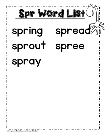 Spr word study lists, spring, spray etc.