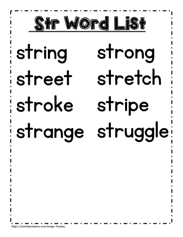 Str word study lists, string, stretch etc.