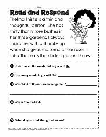 Read and Respond th Digraph Worksheets