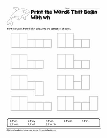 wh Digraph Word Shapes
