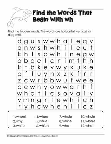 Wordsearch for wh Digraphs