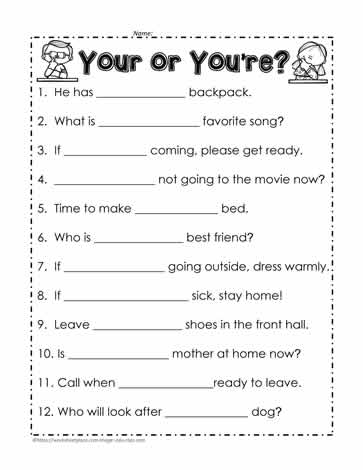 Your or you're Worksheets