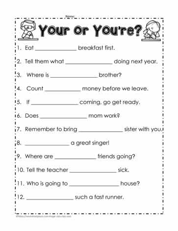 Your or you're Worksheets