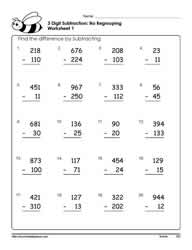 3 Digit Subtraction Worksheets-1