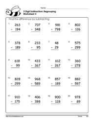 3 Digit Subtraction Worksheets-3