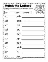 spl, scr, str Blend Activities Worksheets