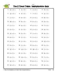 Multiplication Fact Worksheet for 5