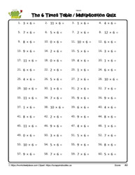 Multiplication Fact Worksheet for 6