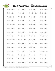 Multiplication Fact Worksheet for 8