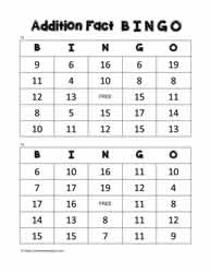 Addition Bingo Cards 13-14