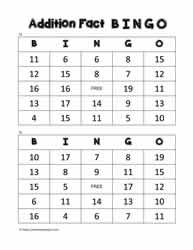 Addition Bingo Cards 15-16