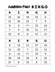 Addition Bingo Cards 17-18