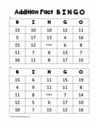 Addition Bingo Cards 19-20
