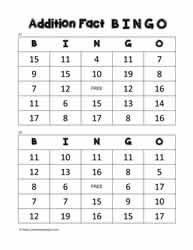 Addition Bingo Cards 21-22