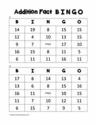 Addition Bingo Cards 27-28
