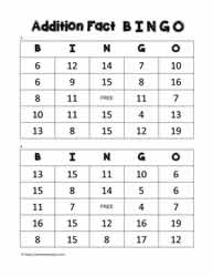 Addition Bingo Cards 3-4