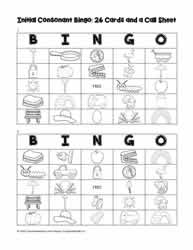 Initial Consonant Bingo Card 1-2