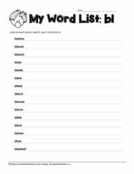 Blend Spelling List for bl 