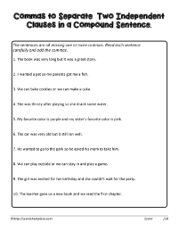 Compound Sentence Comma Worksheets