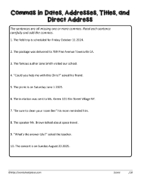 Pl In Address Dates and Addresses Comma Worksheets