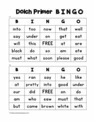 Dolch Primer Bingo Cards 11-12