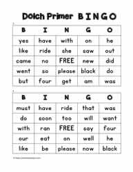 Dolch Primer Bingo Cards 3-4