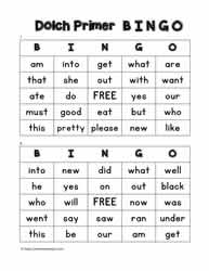 Dolch Primer Bingo Cards 7-8