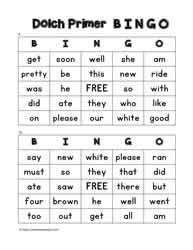 Dolch Primer Bingo Cards 9-10