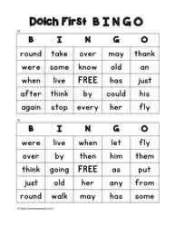 Dolch First Bingo Cards 15-16