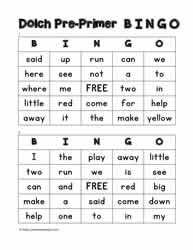 Dolch Pre-primer Bingo Cards 1-2