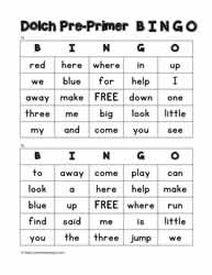 Dolch Pre-primer Bingo Cards 15-16