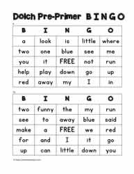 Dolch Pre-primer Bingo Cards 9-10