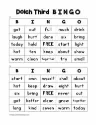 Dolch Third Bingo Cards 11-12