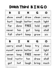 Dolch Third Bingo Cards 17-18