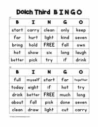 Dolch Third Bingo Cards 27-28
