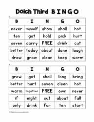 Dolch Third Bingo Cards 3-4