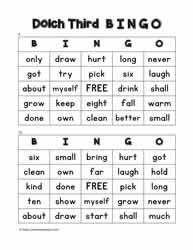 Dolch Third Bingo Cards 9-10