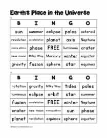 Earth Space Bingo 15-16
