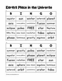 Earth Space Bingo 9-10