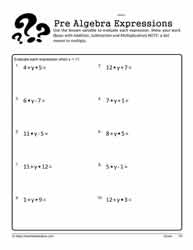 Evaluate the Expression Worksheet 1